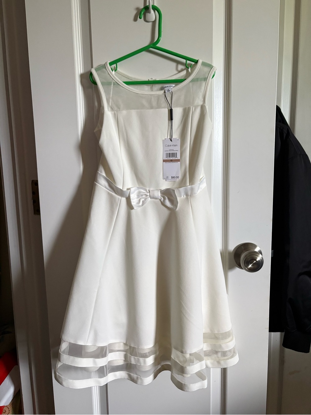 Calvin Klein White Girls' Satin Bow A-Line Dress